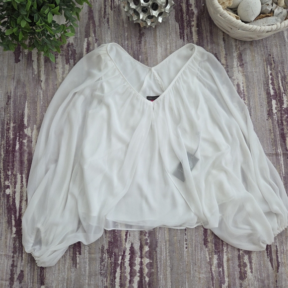 Vince Camuto Sheer Bubble Sleeve White Blouse Size L - Picture 4 of 5